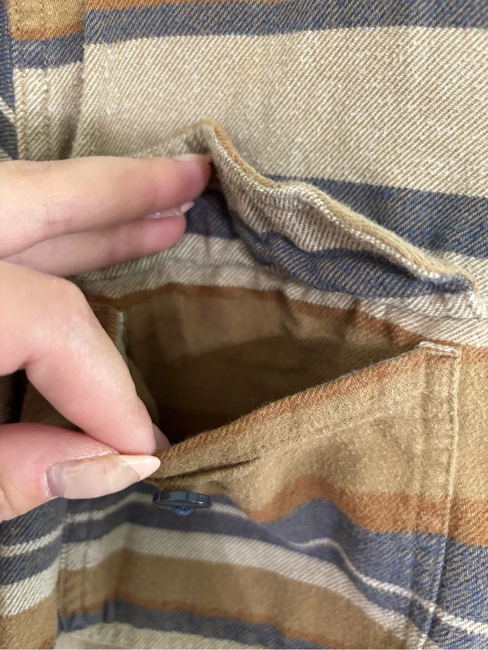 American Eagle Striped Button-Up Shirt in Tan and Brown
